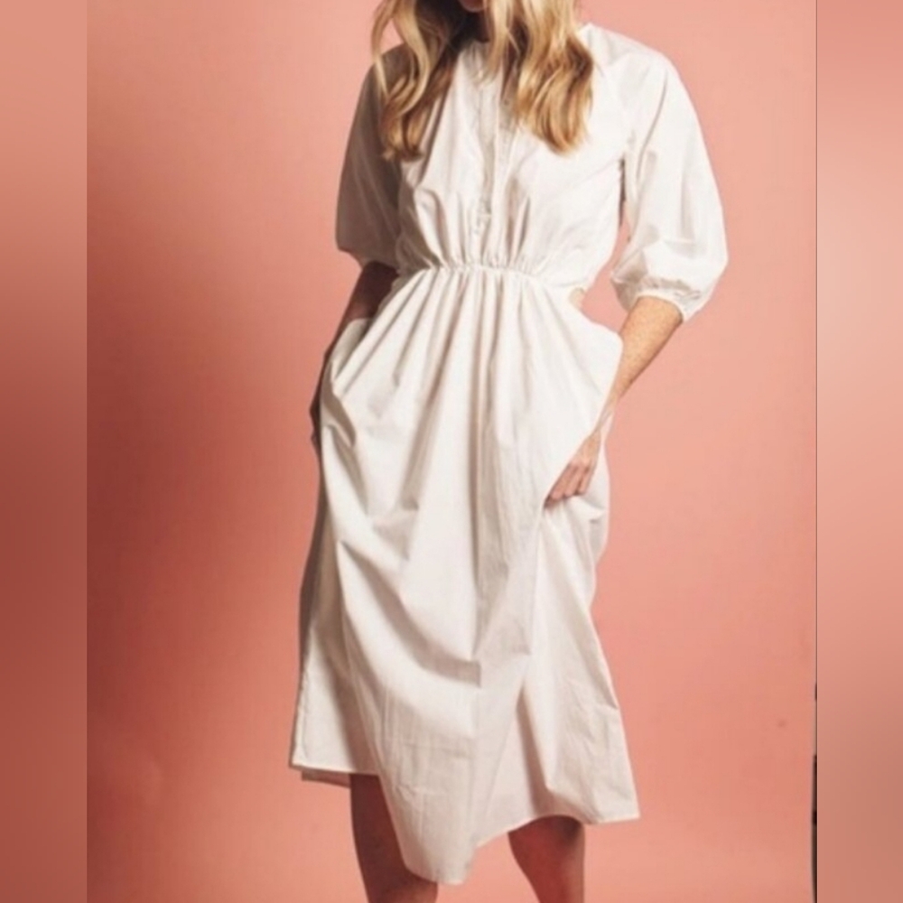The Shirt Rochelle Behrens White Cotton Midi Dress XS NWT